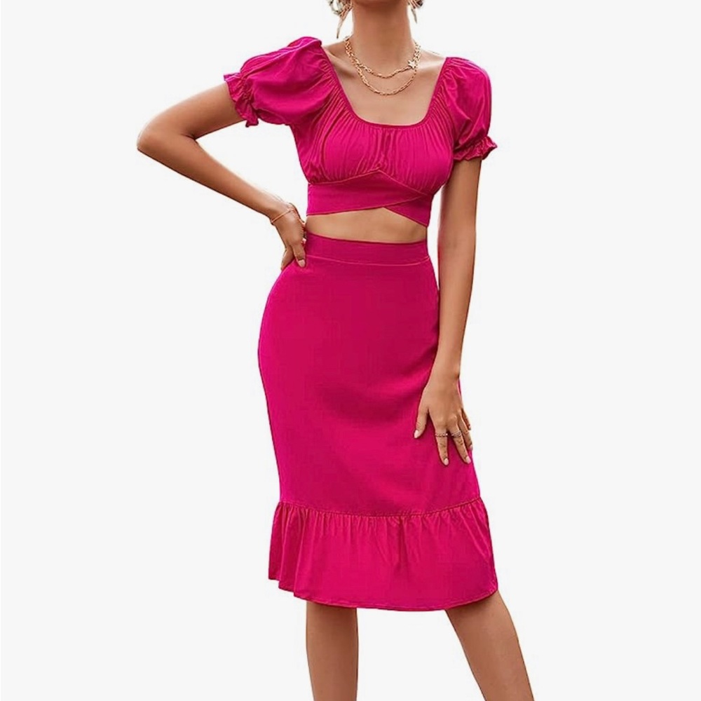 2 piece skirt crop top set